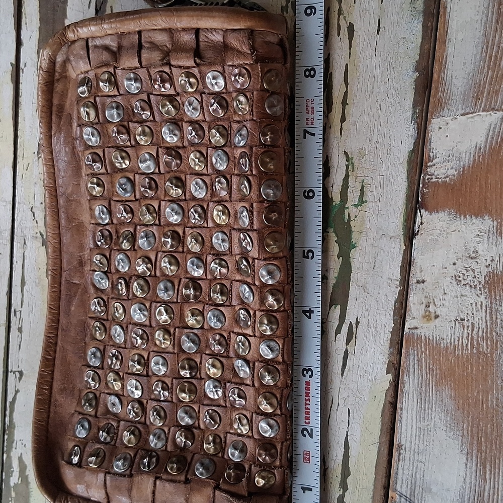 Platania Genuine Leather Wristlet— Tan Brown- Studded Design - Picture 8 of 9